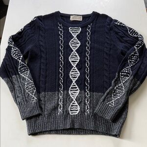 Unisex Navy and Gray Cable Knit Sweater with Hand Sewn design